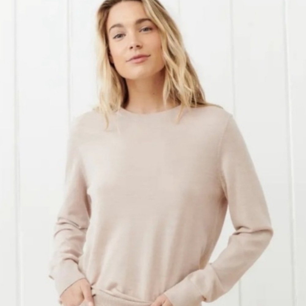 Jenni Kayne Crosby Blush Pink 100% Merino Wool Pullover Sweater